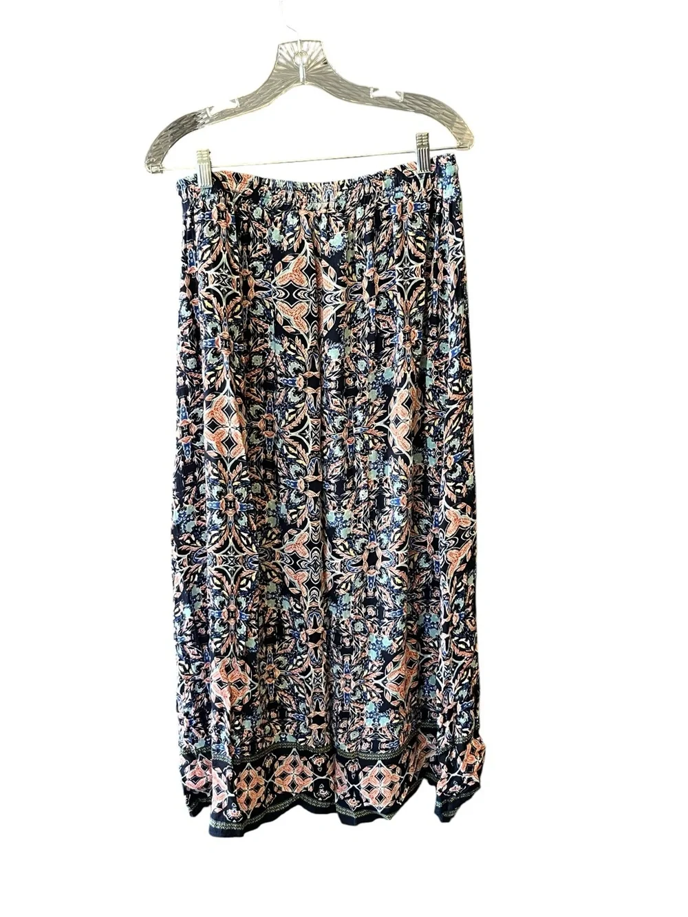Hannah Maxi Skirt Women’s L Blue Boho Indie Paisley Lined Drawstring Waist